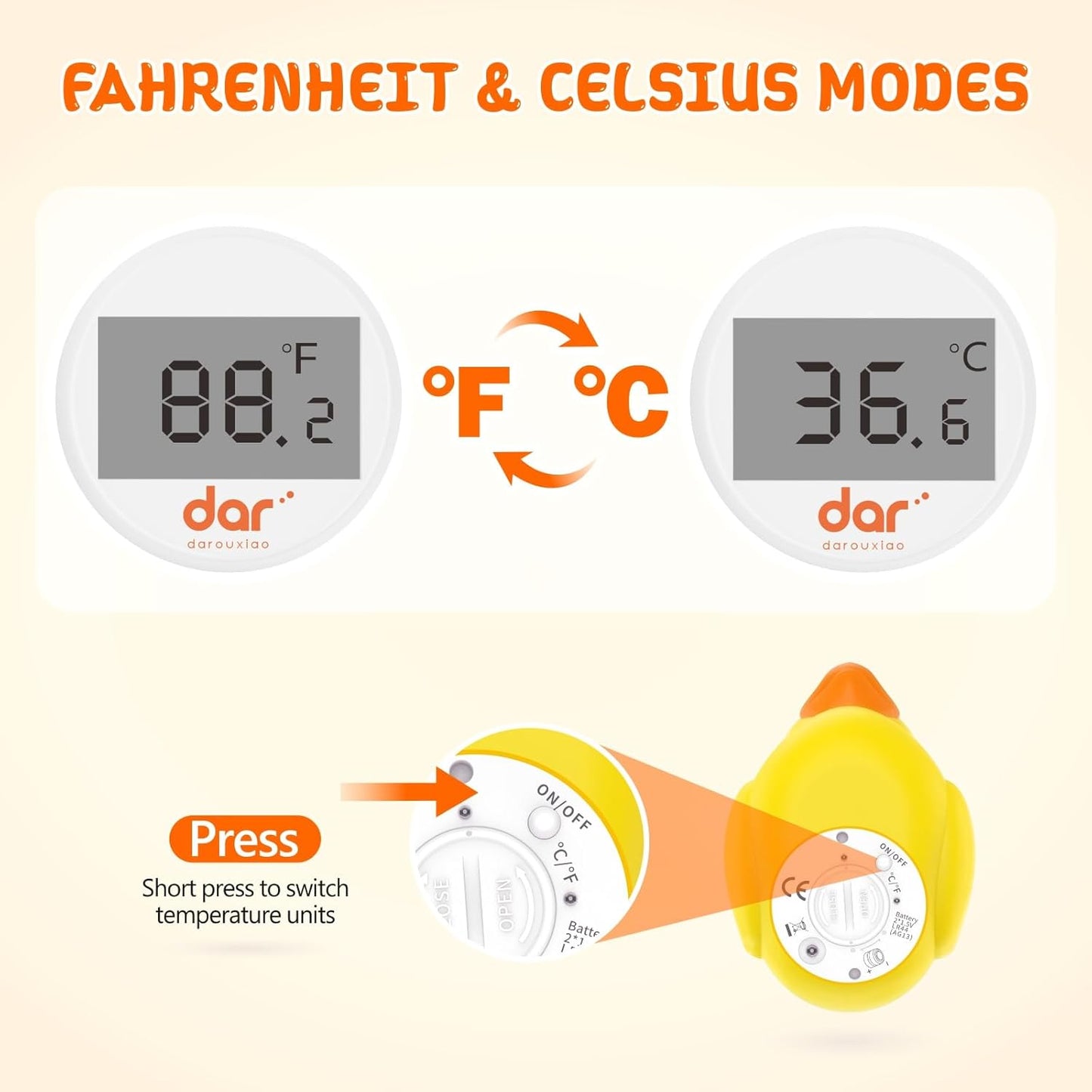 Skorter | AquaVeilig Baby Bath Thermometer – Digital Display with 3 Colors and Temperature Warning