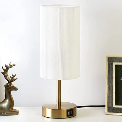 Skorter | Touch Control Table Lamp - Table lamp with USB ports and 3-way dimmable flaxen shade