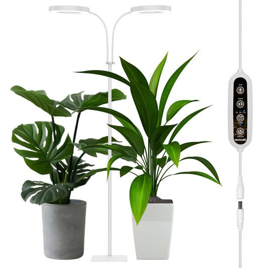 Skorter | Pronoro 2-Head LED Grow Light, Full Spectrum, Adjustable Height, Timer & Dimming For Indoor Plants