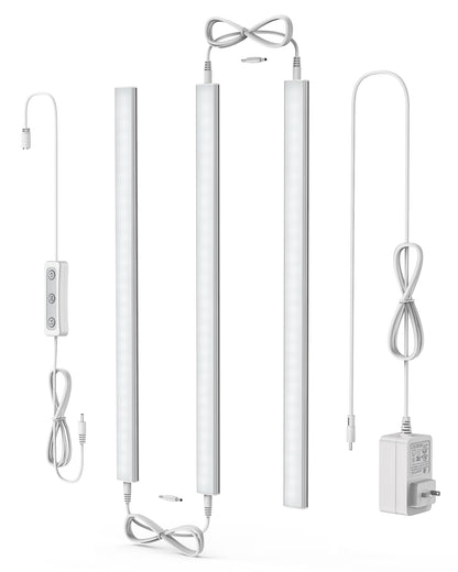 Skorter | Asoko Dimmable Led Under Cabinet Lighting, Cold White 5000K, 12" Linkable, 3 Pack