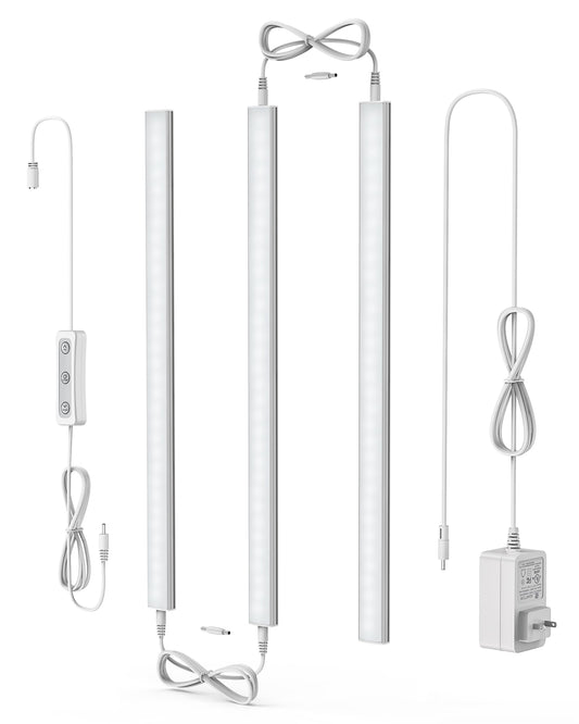 Skorter | Asoko Dimmable Led Under Cabinet Lighting, Cold White 5000K, 12" Linkable, 3 Pack