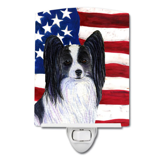 Skorter | Caroline'S Treasures Papillon Night Lamp with USA Flag, Ceramic, 6X4X3, UL-Approved, Mult
