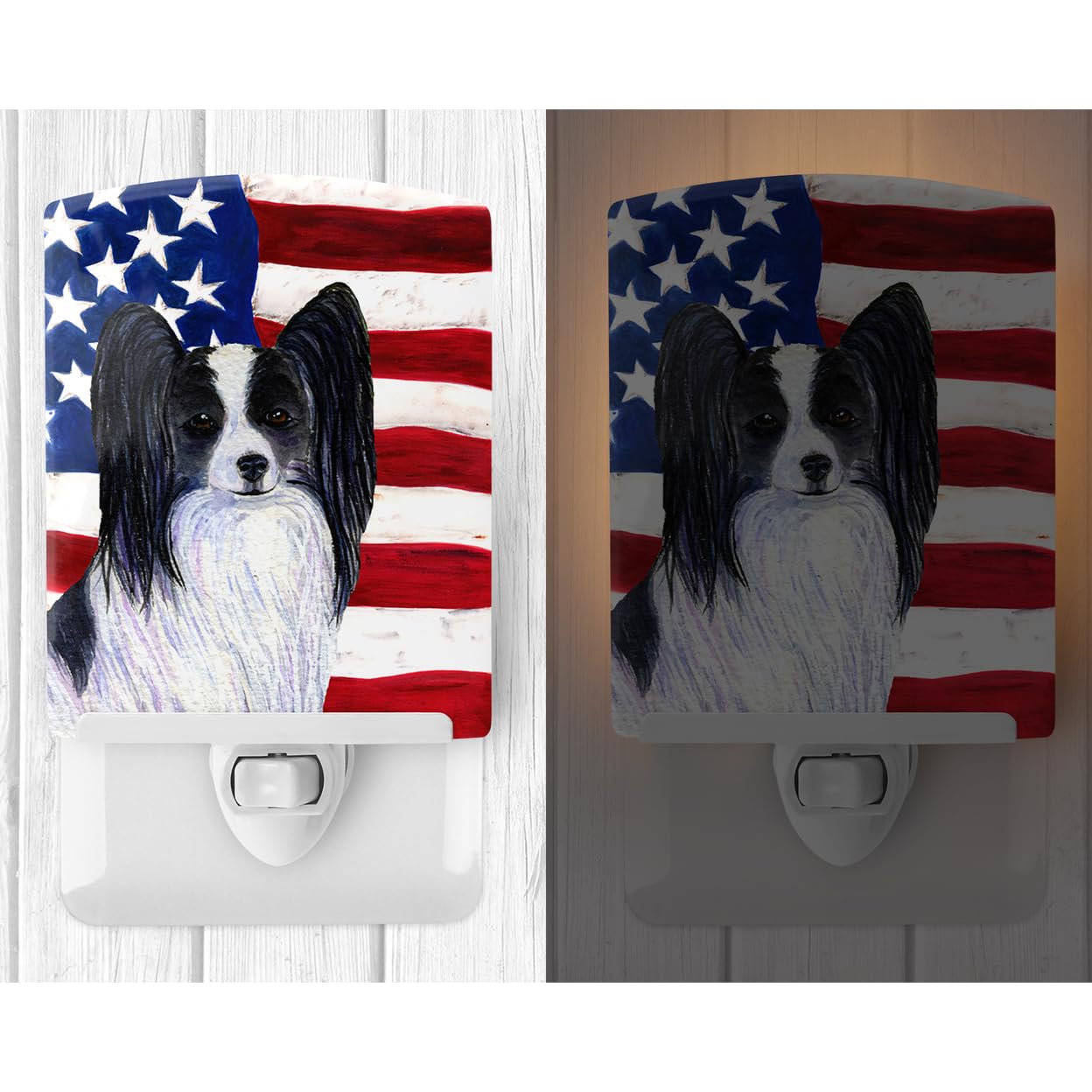 Skorter | Caroline'S Treasures Papillon Night Lamp with USA Flag, Ceramic, 6X4X3, UL-Approved, Mult