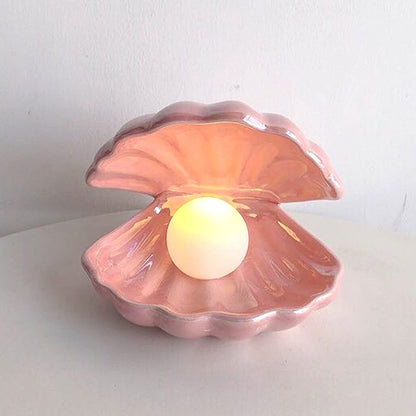 Skorter | Binaryabc Pink Ceramic Shell Pearl Led Lamp - Portable Night Light & Christmas Gift