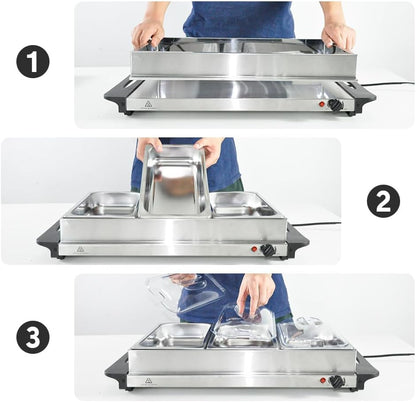Skorter | Electric Buffet Food Warmer with 3 × 2.5L Trays & Temperature Control – Valtero