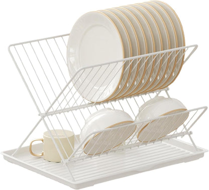 Skorter | Folding Dish Drying Rack – 2-Tier Countertop Drainer with Detachable Tray – Kelvra