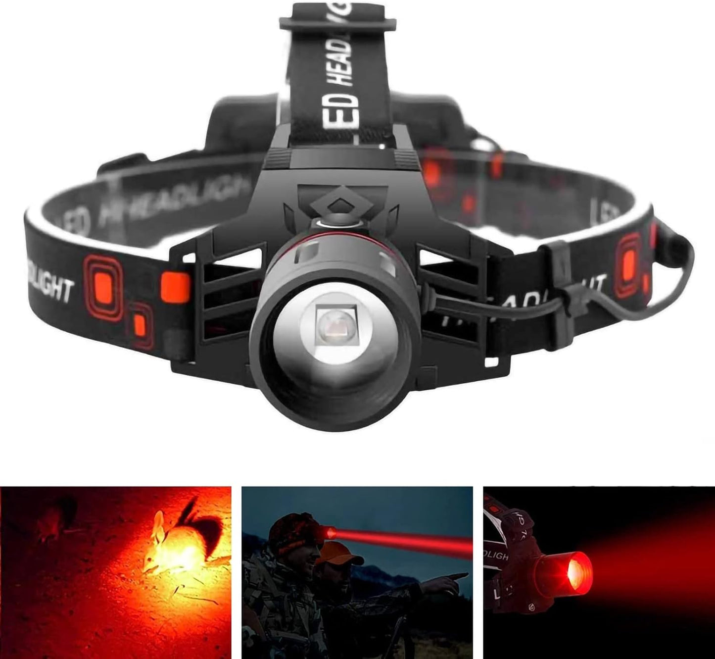 Skorter | Rechargeable LED Headlamp with White, Red, and Green Light – Powerful Headlamp with USB and Battery