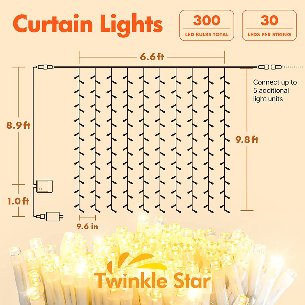 Skorter | 300 LED Window Top Light Sources For Wedding, Party, Home, Garden, Bedroom, Warm White