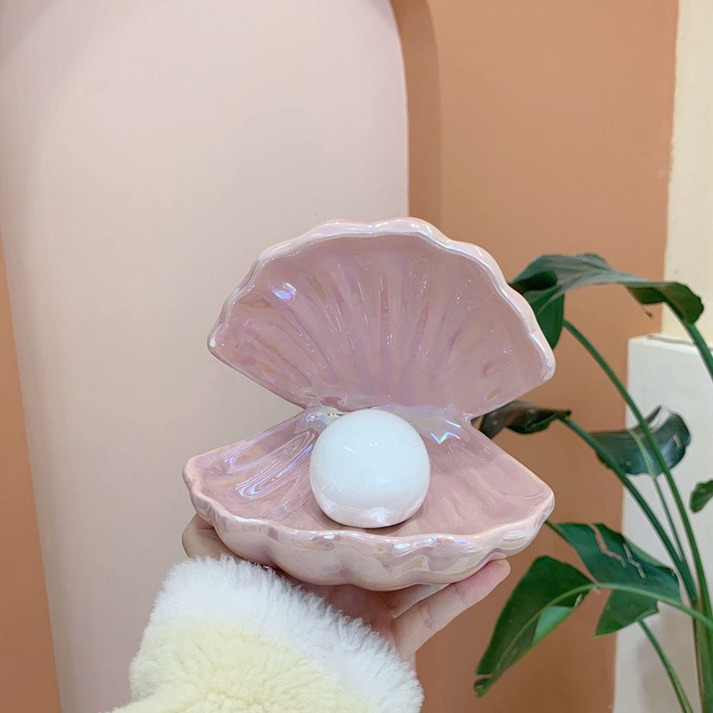 Skorter | Binaryabc Pink Ceramic Shell Pearl Led Lamp - Portable Night Light & Christmas Gift