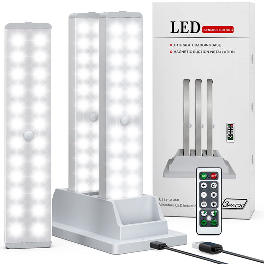 Skorter | Lightbiz Led Wardrobe Light With Charging Station, 24-Led Motion Sensor, 3 Pack, Pure White