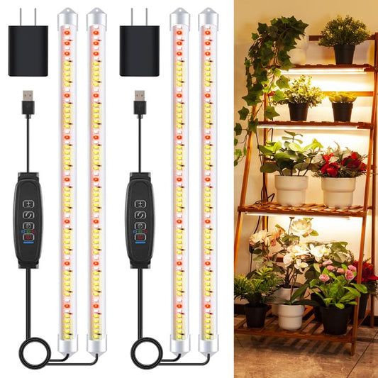 Skorter | Growstar 16" Led Growth Light Strips, 240 Leds Full Spectrum Growth Light For Indoor Plants With 3/9/12H Timer, 10 Dimmable Sun-like Plant Lights For Indoor Greenhouses, Hydroponics, Seedlings (2 Packs)
