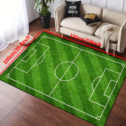 Skorter | Football Field Pattern Rug - Non-slip Washable Lounge Mat For Living Room, Bedroom, Garden or Game Room