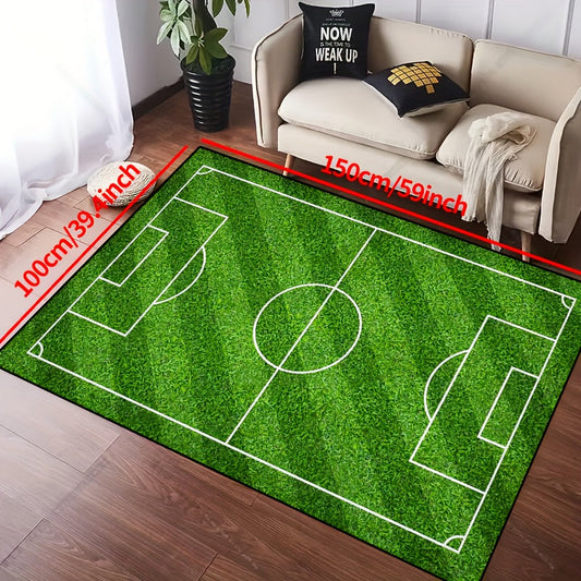 Skorter | Football Field Pattern Rug - Non-slip Washable Lounge Mat For Living Room, Bedroom, Garden or Game Room