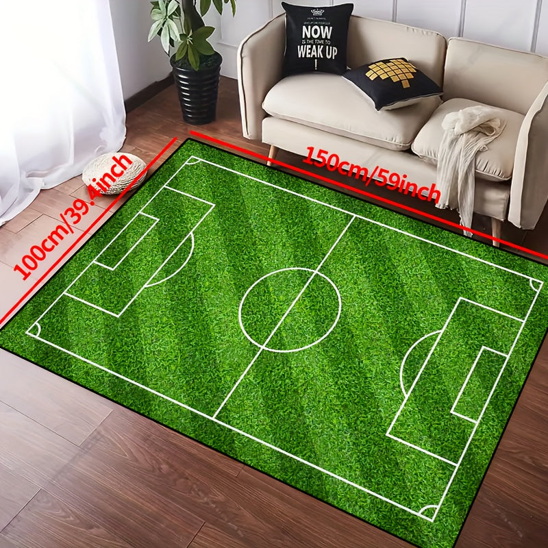 Skorter | Football Field Pattern Rug - Non-slip Washable Lounge Mat For Living Room, Bedroom, Garden or Game Room
