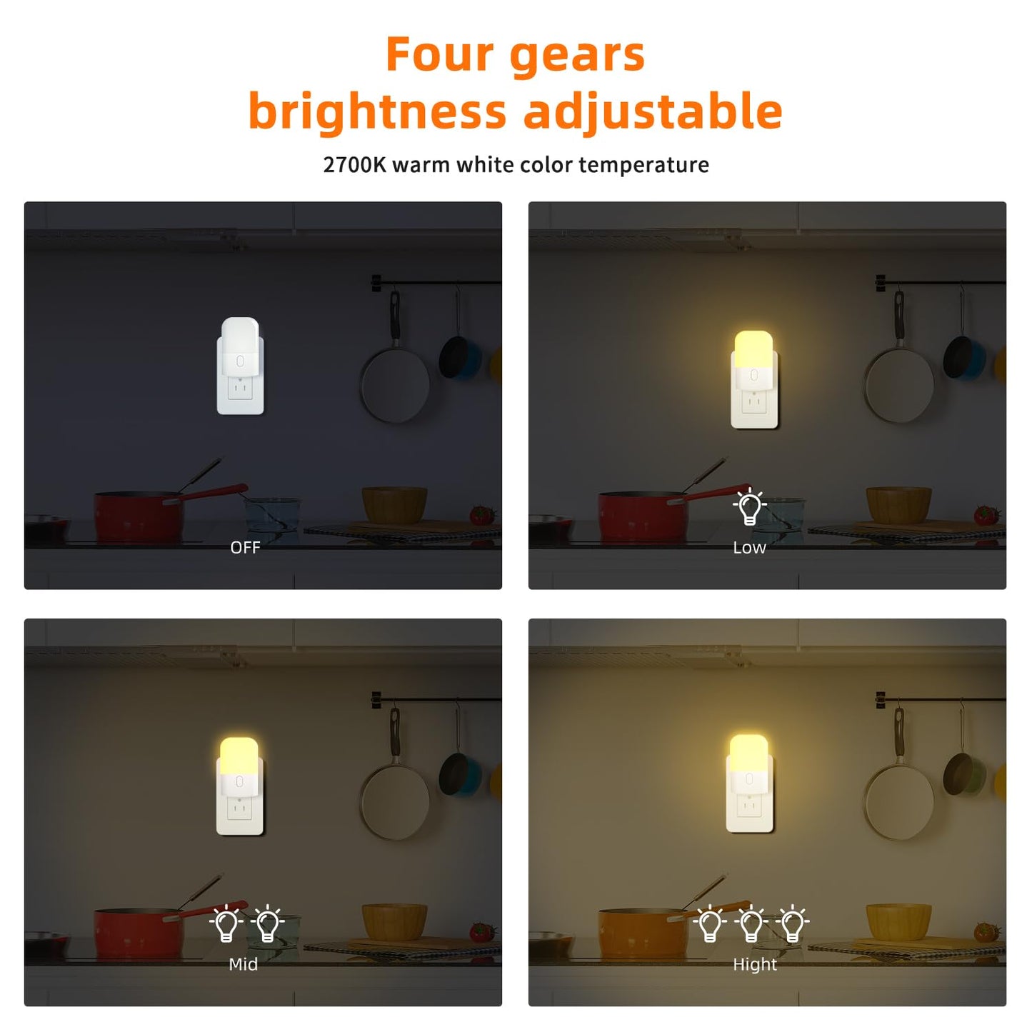 Skorter | N&B Nice&Bravo LED Night Light With Dusk Till Dawn Sensor, Dimmable, 4 Pack, White