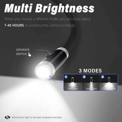 Skorter | Vekkia Rechargeable Led Neck Light, 3 Brightness Levels, Flexible Arms, Black Reading Light