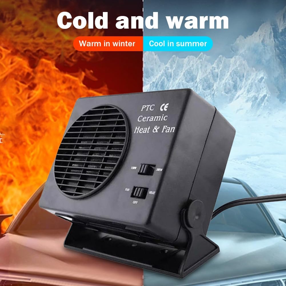 Skorter | 12V Ceramic Car Heater | 150W-300W Portable Fan with Automatic Thermostat for Winter Use in Vehicles
