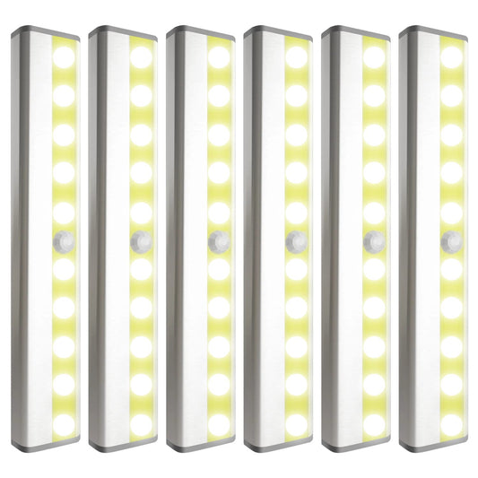 Skorter | Sixdefly 10 Led Motion Sensor Kitchen Cabinet Light, Dimmable Wireless Night Light Bar, 6 Pack