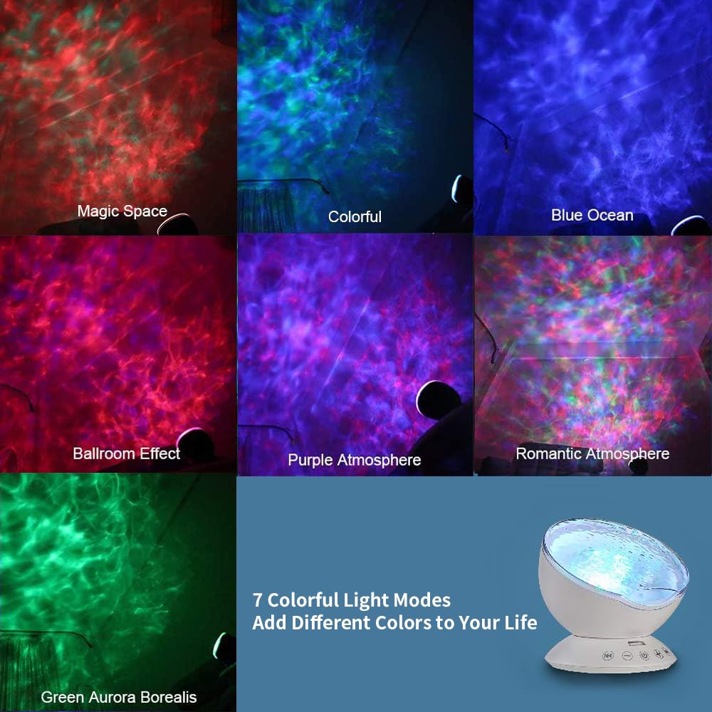 Skorter | Tomnew Ocean Wave Projector Sound Machine - 7 LED Colors, Remote Control, Night Light For Kids & Adults