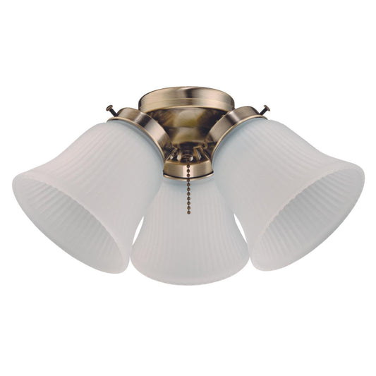 Skorter | Westinghouse Three Led Cluster Ceiling Fan Light Set, Antique Brass Finish, White Glass