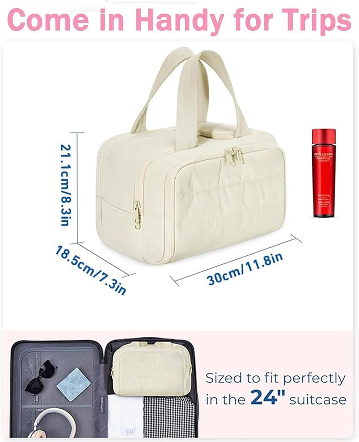 Skorter | 4-in-1 Puffy Toiletry Bag for Women – Large Travel Makeup & Skincare Organiser