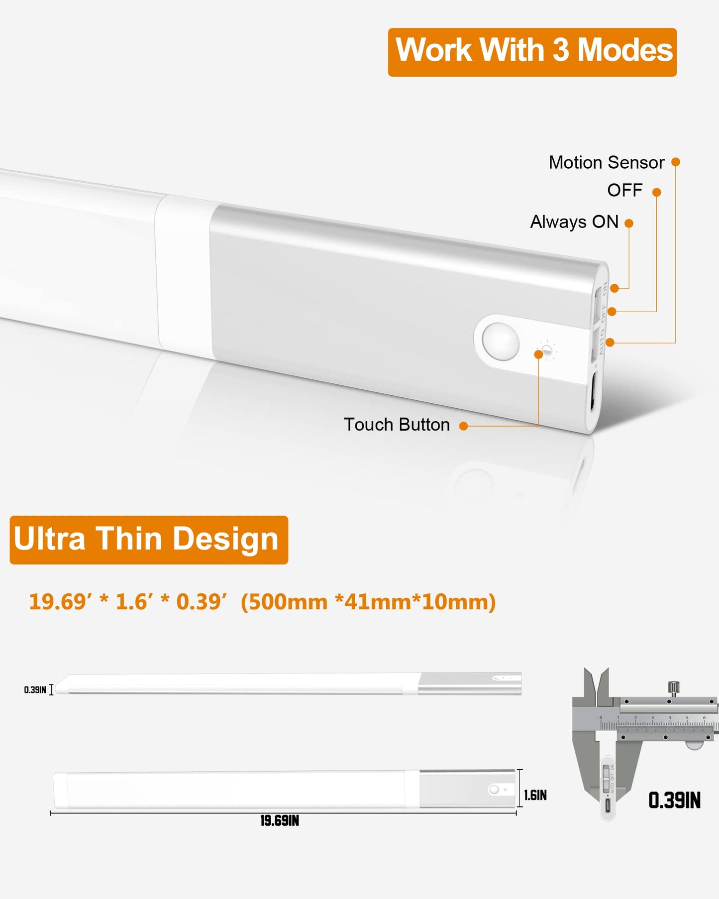 Skorter | Svarog Motion Sensor Light Indoor, 20" LED Under Cabinet Night Light, 2 Pack Warm White