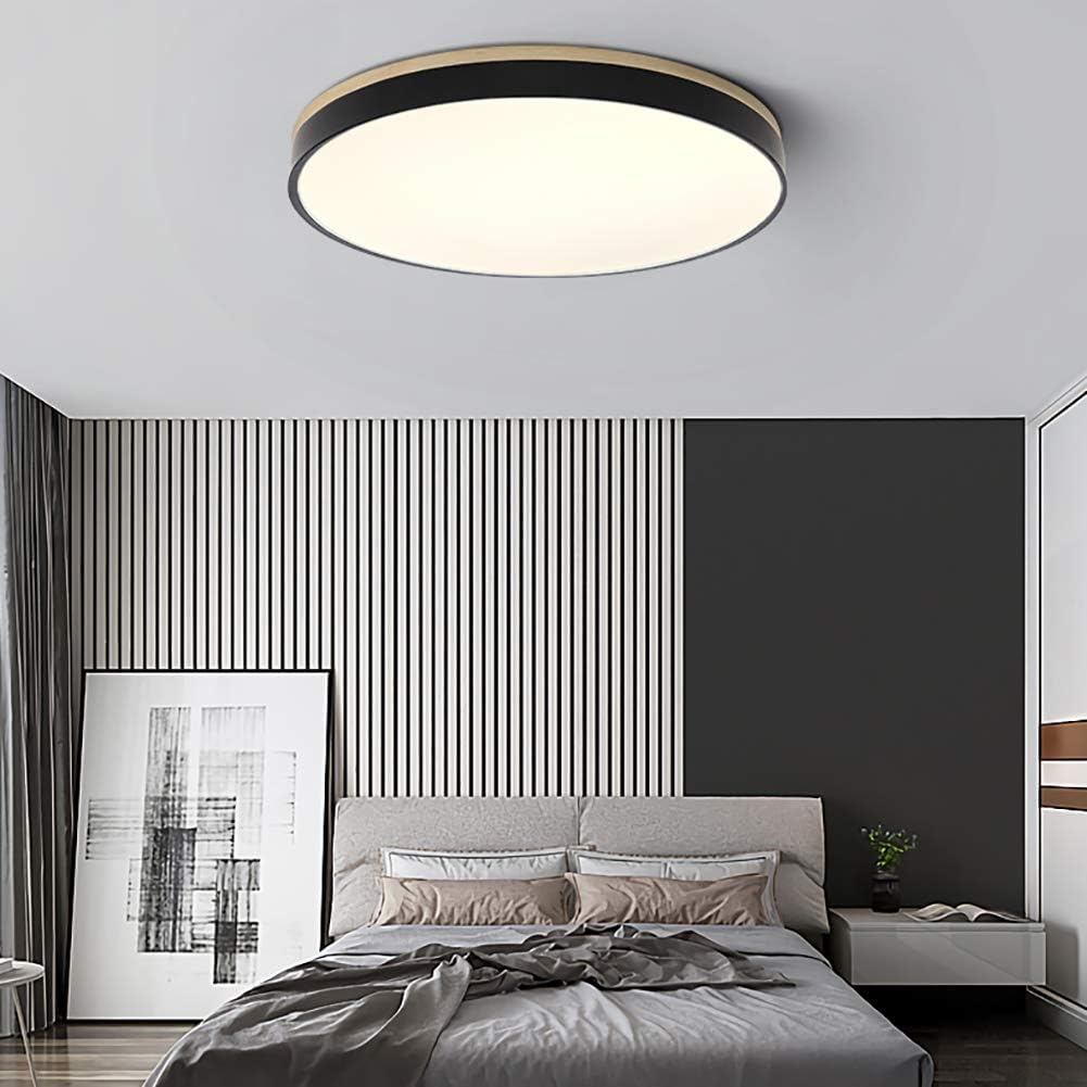 Skorter | Wooden Round Shape Flush Ceiling Light | LED. Solid Wood & Iron for Living Room. Dining Room & Hallway