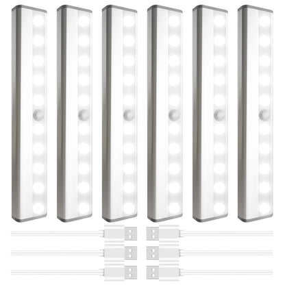 Skorter | Sixdefly 6 Pack Led Motion Sensor Clothes Hanger Light, Wireless Rechargeable Clear White Night Light Bar