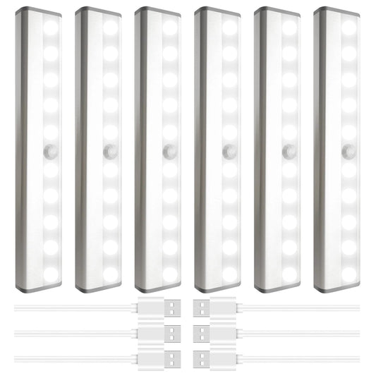 Skorter | Sixdefly 6 Pack Led Motion Sensor Clothes Hanger Light, Wireless Rechargeable Clear White Night Light Bar