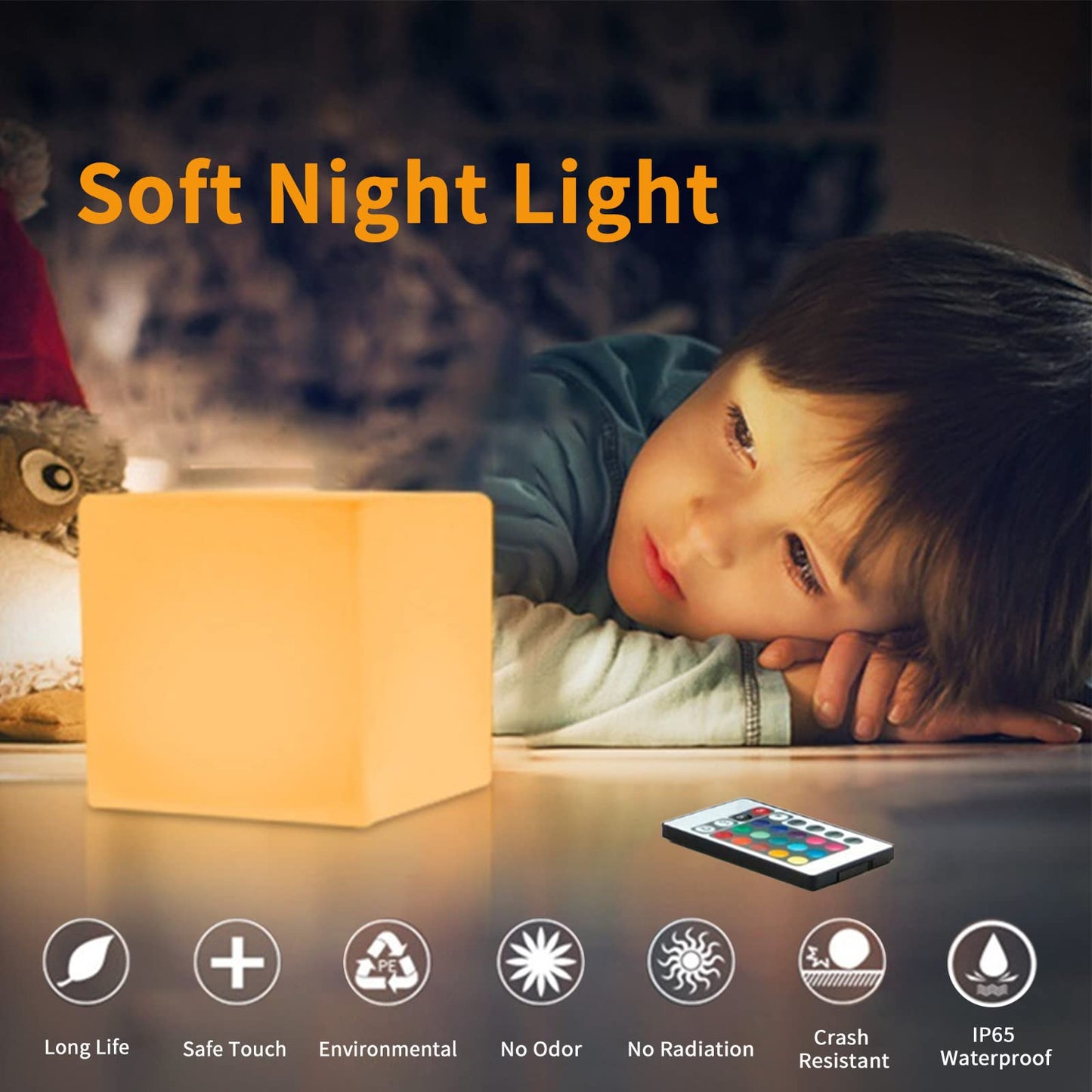 Skorter | Borelor 4-inch LED cube light - Rechargeable mood lamp, 16 changing colors, remote control