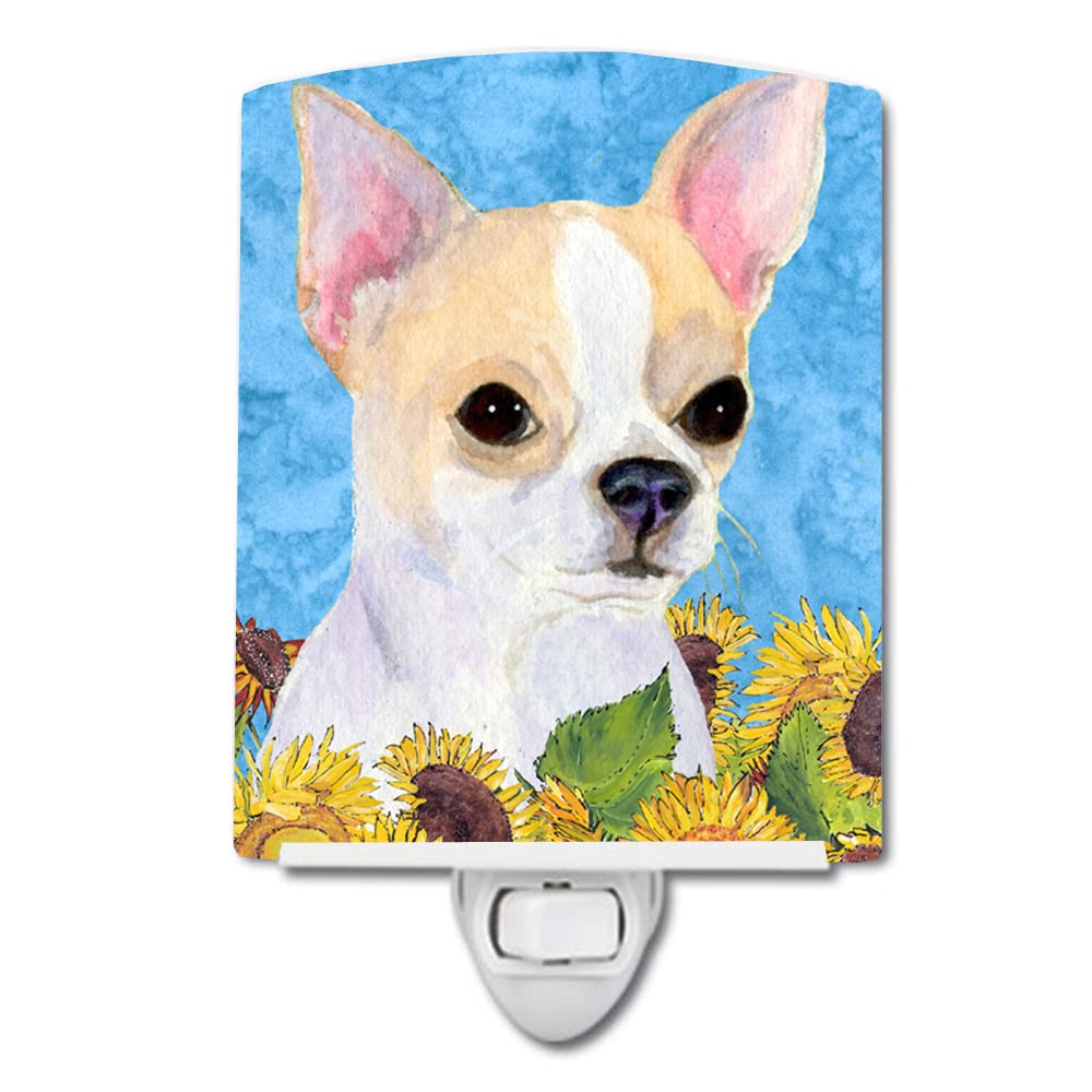 Skorter | Caroline's Treasures Chihuahua in Summer Flowers Ceramic Night Light, UL Approved, 6X4X3"