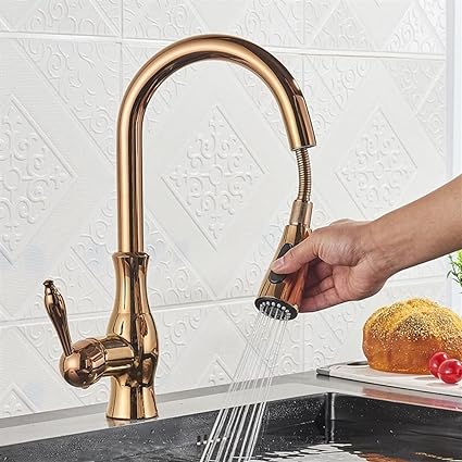 Skorter | Brass Kitchen Faucet Pull Out Mixer Sink Water Tap 360 Rotation Single Handle