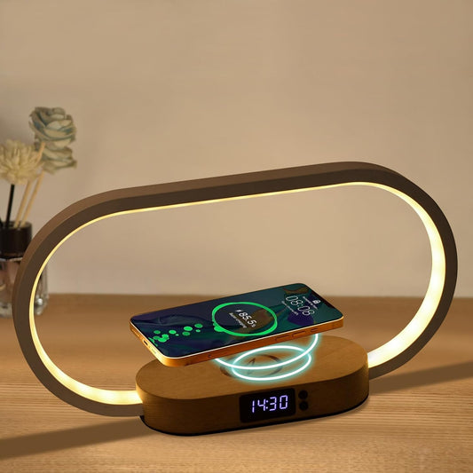 Skorter | Wireless Charging Bedside Table Lamp with Clock – Lumora