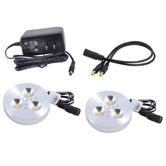 Skorter | Abi 2X 3W Cold White Led Puck Light Set - Under Cabinet & Showcase Lighting, 240Lm, Stainless Steel