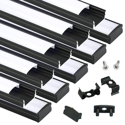 Skorter | Muzata 10Pack 3.3Ft Led Channel, Black Aluminium U Shape Diffuser With Milk White Cover, 1