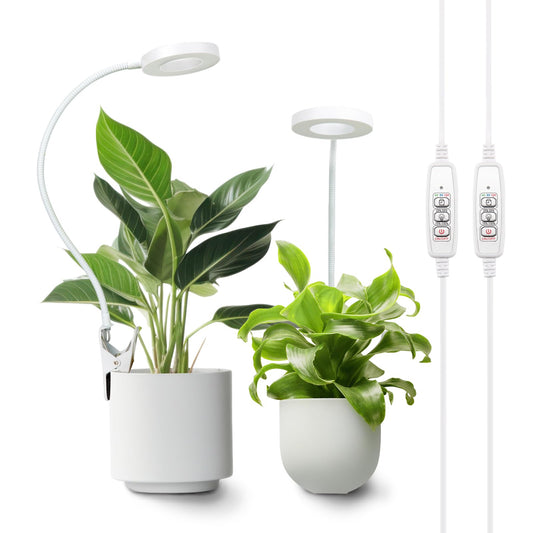 Skorter | Lordem Growth Light, Full Spectrum Pot Clamp LED Plant Growth Light With Automatic On/Off Timer 4/8/12H, Plant Lamp With 360° Adjustable Goose Neck, 4 Dimmable Brightness Levels, Ideal For Small Indoor Plants, 2 Pack