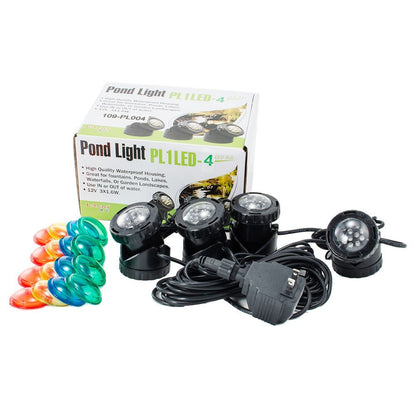Skorter | Jebao 4 LED Super Bright Underwater Pond Fountain Light Kits With Multicolor Lens