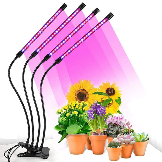 Skorter | Otryad Led Grow Light For Indoor Plants, 80W Plant Grow Light Full Spectrum Auto On & Off With 3/9/12H Timer, 9 Dimmable Brightness Clip-On Desk Grow Lamp Bulbs (4 Heads)