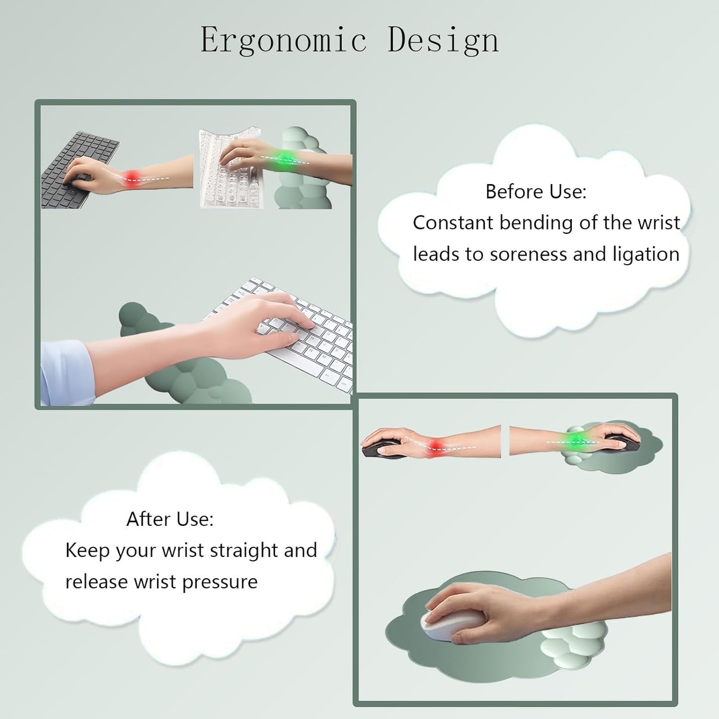 Skorter | Cloud-Shaped Ergonomic Wrist Rest Set with Mouse Pad & Coaster – Zeyora