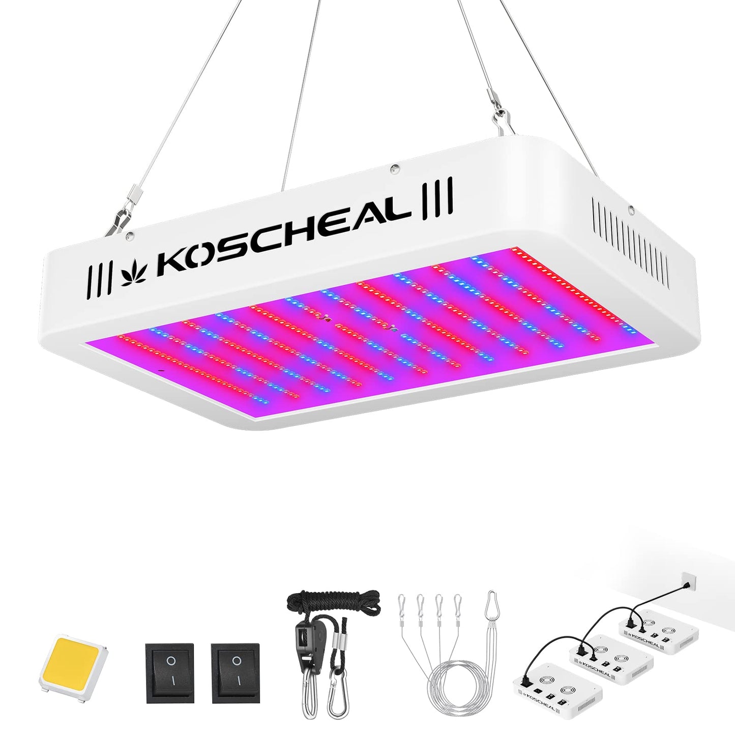 Skorter | Koscheal LED Grow Light Full Spectrum 1200W, Plant Grow Light With Veg & Bloom Switch For Hydroponic Indoor Plants LED Grow Lamp With Daisy Chain, Output 130±5W