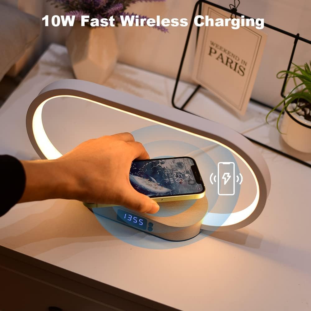 Skorter | Wireless Charging Bedside Table Lamp with Clock – Lumora