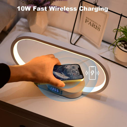 Skorter | Wireless Charging Bedside Table Lamp with Clock – Lumora