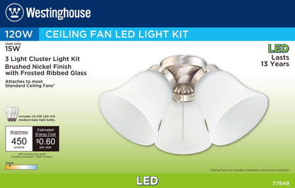 Skorter | Westinghouse 7784900 LED Ceiling Fan Light Kit, Brushed Nickel, Frosted Glass, White