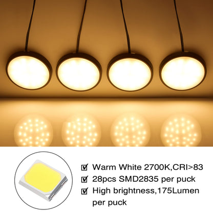 Skorter | Wobane LED Under Cabinet Light, Dimmable Puck Light, 700 Lumen, Warm White, Set of 4
