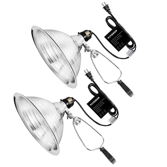 Skorter | Vivosun Clip Lamp Light With Detachable 8.5 Inch Aluminum Reflector Up to 150 Watt E26 Socket (No Bulb Included), 6 Foot Cord, UL Listed, Pack of 2