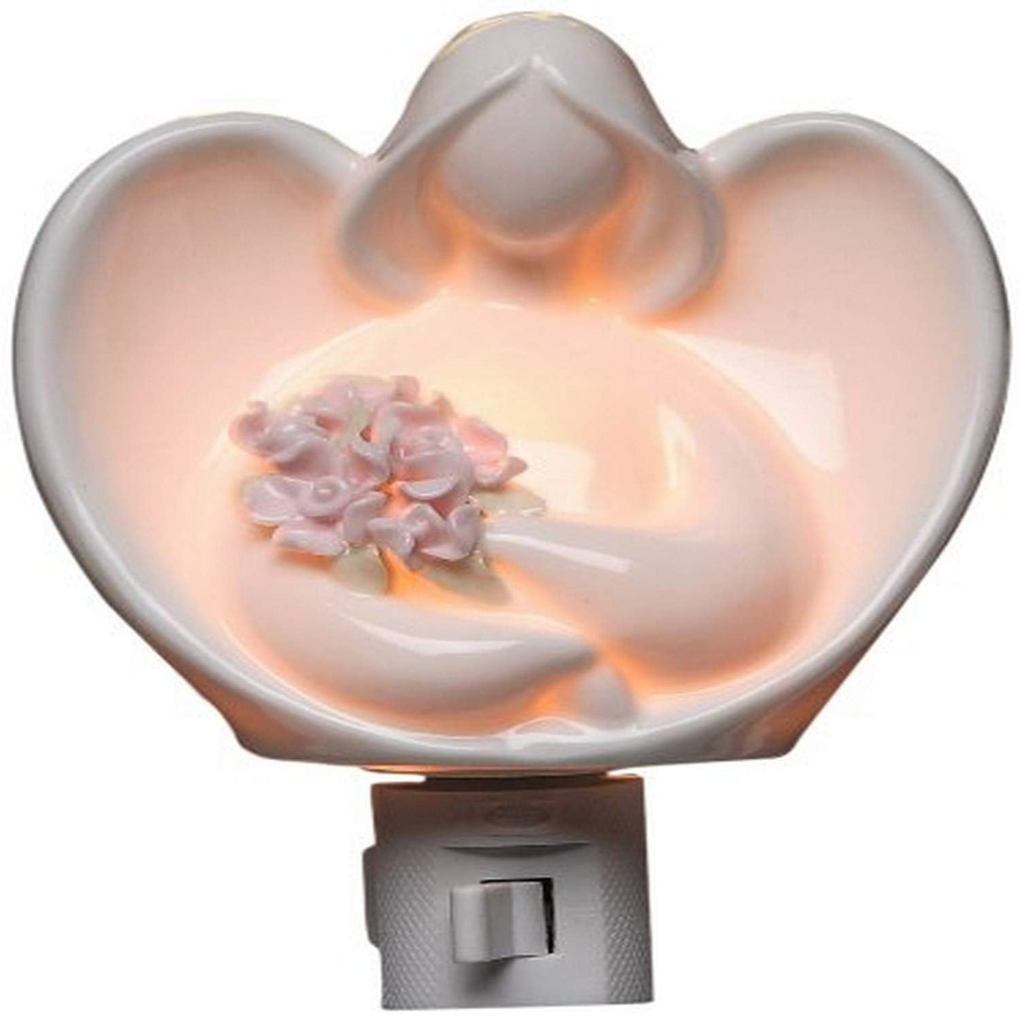 Skorter | Appletree Design Night Lamp - Angels With Flowers, 5.75&quot; High, White & Pink Porcelain