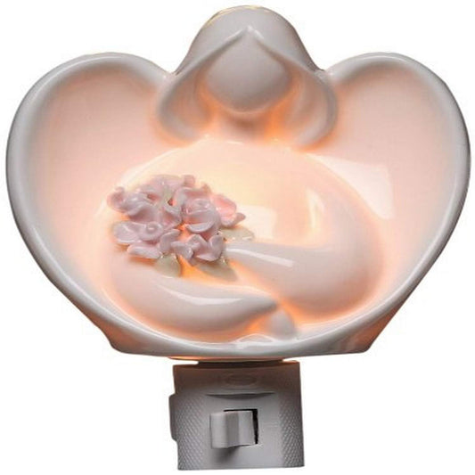 Skorter | Appletree Design Night Lamp - Angels With Flowers, 5.75&quot; High, White & Pink Porcelain