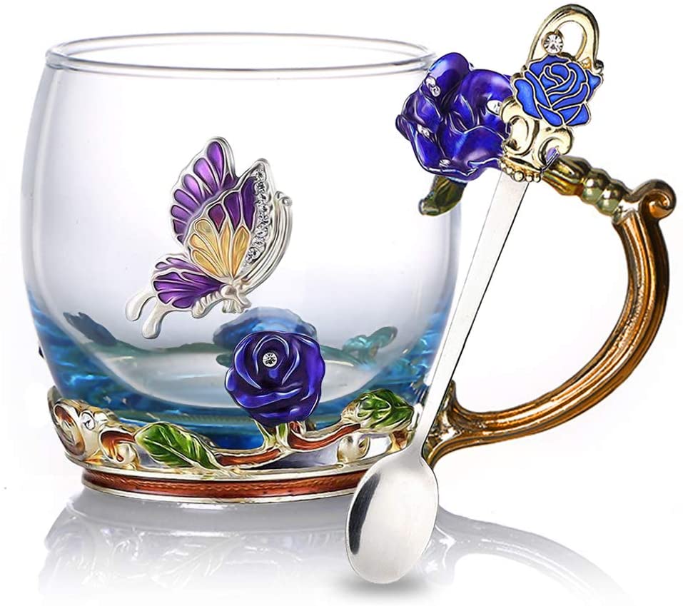 Skorter | Enamel Rose Glass Tea Cup Set (With Spoon)
