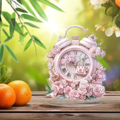 Skorter | BohoClock - Bohemian Pink Flower Clock with Acrylic Display