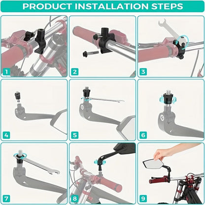 Skorter | 2 Pieces Adjustable HD Rearview Mirrors for Bike - 9in/23cm, Easy Installation, Durable